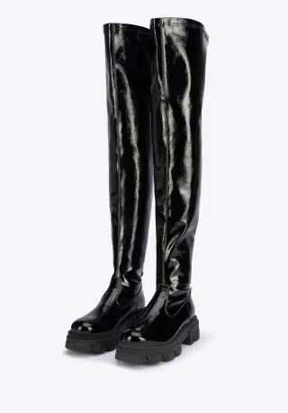 Wittchen Damen-Lackleder-Stiefel, hoch, schwarz