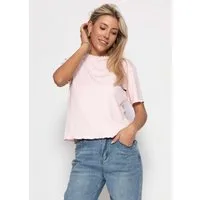 SASSYCLASSY T-Shirt Shirt mit Wellenkante für Damen Schlichtes T-Shirt mit Rundhalsausschnitt in fließendem Material