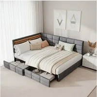 Simurq Polsterbett Daybett mit LED-Beleuchtung & USB, Tagesbett Jugendbett (1-tlg., in 2 Größen verfügbar), Schlafsofa Sofabett mit 2 Schubladen