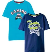 bonprix T-Shirt (Packung, 2-tlg) bequeme Passform, Kurzarm, mit Frontdruck, aus Baumwolle