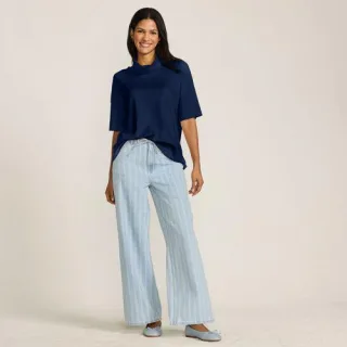 Gemusterte Jeans mit weitem Bein High Waist, Damen, size: regular, Blau, by Lands' End