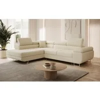 thematys Ecksofa ASTON mit Schlaffunktion & Bettkasten – Cordstoff TILIA, - mit 3 verstellbaren Kopfstützen, – L-Form 273×203 cm – Schlafsofa mit Auszug