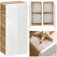 Lomadox Hängeschrank LUTON-56 Badezimmer, Hochglanz weiß, Wotan Eiche Nb., B/H/T ca. 35/75/22 cm