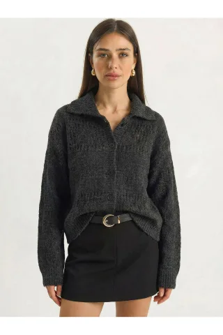 Strukturierter Polo-Kragen Knopf-Cardigan