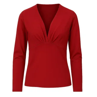 Burgunderrotes Langarmshirt aus Viskose-Wolle