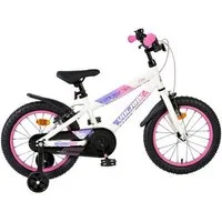 Volare Kinderfahrrad Lily 16 Zoll für Mädchen Weiß/Rosa/Lila - zwei Handbremsen, Luftreifen, Abnehmbare Stützräder, Geschlossener Kettenschutz, Klingel