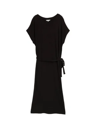 Tom Tailor - Ripp Midi-Kleid mit Gürtel schwarz - Gr. - 36