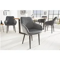 riess-ambiente Polsterstuhl TURIN silbergrau / schwarz (Einzelartikel, 1 St), Esszimmer · Samt · Metall · mit Armlehne · Retro Design