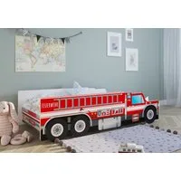 Kids Collective Autobett Kinderbett Jugendbett 70x140, 80x160 cm mit Rausfallschutz Feuerwehr, Feuerwehrauto Feuerwehrmann Kinderspielbett 80x160 cm