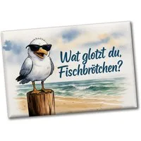 speecheese Magnet Wat glotzt du Fischbrötchen? Möwe mit Sonnenbrille Souvenir Magnet