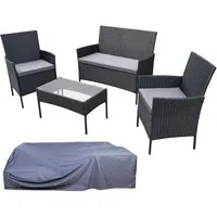 SVITA Sitzgruppe BROOKLYN, (Set, Gartenlounge mit Abdeckhaube), 4-teilig, Polyrattan Lounge Set, wetterfest, inkl. Kissen, Schwarz