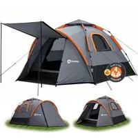 Sekey Kuppelzelt 3 in 1 Pop Up Campingzelt 4 Personen mit Vorzelt und Markise, Personen: 4, Pop up Kuppelzelte, Wasserdicht PU3000+ & UPF50+ Sonnenschutz