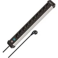 Premium-Alu-Line Steckdosenleiste 10-fach schwarz/aluminium, 3 Meter Kabel, mit Sicherheitsschalter