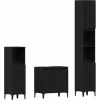 vidaXL Badezimmer-Set Badezimmermöbel-Set 3 stk. Schwarz Eichen-Optik, (3-St)