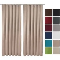Beautissu Vorhang 2er Set Blackout Vorhang Blickdicht Sand Amelie BK, 140x245cm, Kräuselband Gardine Set mit Universalband für Lange Fenster
