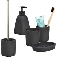 Zeller Present Badaccessoire-Set 5-teiliges Badaccessoire-Set - Dark Stone, Set, 5 tlg., 5-tlg., moderne Steinoptik