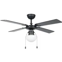 EGLO LED Deckenleuchte FORTALEZA Ventilator & Licht - Stahl - E27 - 1X60W - IP20, Ein-/Ausschalter, Ventilatorfunktion, ohne Leuchtmittel, Ventilator mit Beleuchtung, Wohnzimmer, Schalfzimmern, H42 x Ø106,6 cm