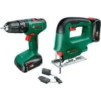 Akku-Schlagbohrschrauber EasyImpact 18V-40 & Akku-Stichsäge EasySaw 18V-70, Werkzeug-Set grün/schwarz, 2x Li-Ionen Akku 2,0Ah, Koffer, POWER FOR ALL ALLIANCE