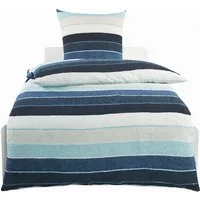 KH-Haushaltshandel Bettwäsche Bettwäsche Baumwoll Seersucker Bettwäsche, 135x200 +80x80cm bügelfrei, Seersucker, 2 teilig, blau türkis quergestreift, 100% Baumwolle, bügelfrei