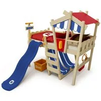 Wickey Kinderbett Crazy Hutty - Spielbett mit Rutsche 90 x 200 cm, Etagenbett (Holzpaket aus Pfosten und Brettern, Spielbett für Kinder), Massivholzbett