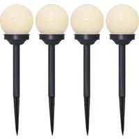 STAR TRADING LED Solarleuchte Solar-Wegleuchte Globus, Tageslichtsensor, LED fest integriert, Warmweiß, 4er-Set, Kugelleuchten mit 10cm Ø, Dämmerungssensor