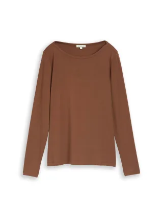 Tom Tailor - Slim Fit Langarmshirt mit U-Boot-Ausschnitt camel - Gr. - XL