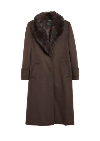 s.Oliver BLACK LABEL - Mantel mit Kunstfellkragen braun - Gr. - 36