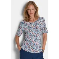 GOLDNER T-Shirt Cityshirt mit floralem Design Viskoseshirt mit schmalem U-Boot-Ausschnitt und Halbarm