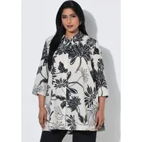 Ulla Popken Longbluse Lyocell-Longbluse Blüten A-Linie Hemdkragen