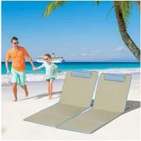 Outsunny Gartenliege Faltbare Strandmatratze, Höhenverstellbare Strandmatratze mit Tragetasche, 2 St., Oxfordstoff, Beige+Hellblau, 124 x 53 x 35-45 cm