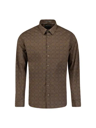 No Excess - Gemustertes Langarmhemd braun - Gr. - XL