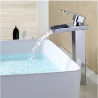 HOMELODY Badarmatur Wasserhahn Bad Wasserfall Hoch Wascbecken Armatur Mischbatterie Bad Waschtischarmatur Waschbeckenarmatur Armatur, chrom, Hoch