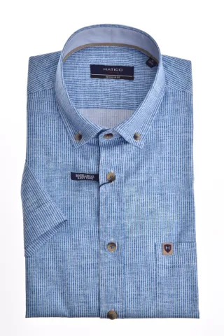 pure - HATICO- Sport Hemd regular fit Halbarm blau - Gr. - L