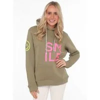 Zwillingsherz Hoodie "Alissa" Langarm, Kapuze, Neon-Details, Kordelzug, Frontprint, Kängurutasche