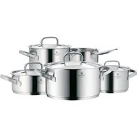 WMF Topf-Set Gourmet Plus, Induktions Töpfe Set unbeschichtet mit Metalldeckel, Cromargan® Edelstahl Rostfrei 18/10 (Set, 5-tlg., 1 Bratentopf Ø 20 cm, Fleischtopf Ø 16/20/24 cm, Kasserolle Ø 16 cm), Innenskalierung, spülmaschinengeeignet, für alle H