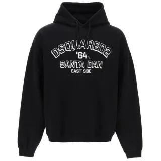 Dsquared2 Loose Fit Santa Dan Logo Schwarzer Kapuzenpullover