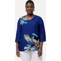 Ulla Popken Druckbluse Bluse Blüten Oversized V-Ausschnitt