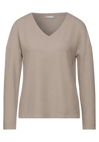 Street One - Kuscheliges V-Neck Shirt beige - Gr. - 34