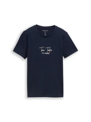 Tom Tailor - T-Shirt mit Logo-Print sky captain blue - Gr. - L