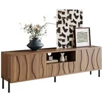REDOM TV-Schrank TV-Schrank mit organisch geformten, wellenförmigen Türen (Packung, 1-St., 3 Türen, 4 Fächer – für einen einladenden und charaktervollen Look) 160x35x46 cm in Natur-MDF, mit 4 stabilen Eisenbeinen