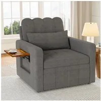 FUROKOY Schlafsofa Daybett 2-in-1 Sofabett Einzelbett, Set 1 Teile, mit1 Kissen,1 Seitentasche,1 Getränkehalter,Ausziehbett,Chenille,Grau
