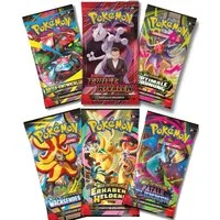 The Pokémon Company Sammelkarte Deutsche Pokemon Karten Booster Auswahl Erhabene Helden und co, Mega Entwicklungen, Reisegefährten & Stürmische Funken