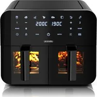 Arendo Heißluftfritteuse XXL Doppelkammer Airfryer 9L, Dual Zone, Sichtfenster mit Beleuchtung, 2400 W, mit Zubehör, Touchscreen, 3D Umluftsystem, fettarmes gesundes Kochen
