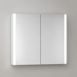 KEUCO Somaris Spiegelschrank mit Beleuchtung 14502002100 80 x 71 x 12,7 cm, verspiegelt, 2 Türen, Wandvorbau