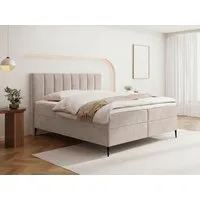 WFL GROUP Boxspringbett Allen mit Bettkasten, Boucle oder Samt, hohes Kopfteil & hohe Füße (erhältlich in 5 Größen: 120x200, 140x200, 160x200, 180x200, 200x200 cm), Doppelbett mit H4 Pocket Matratze, Foam Topper & Stauraum, Made in EU