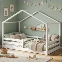 Bellabino Hausbett Abia mit Lattenrost und Rausfallschutz (weiß, optional mit Matratze), Bodenbett 120x200 cm, verfügbar in verschiedenen Ausführungen