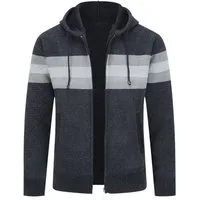 Allthemen Cardigan mit Kapuze Strickjacke Herren gefütterte Winterjacke Kontraststreifen