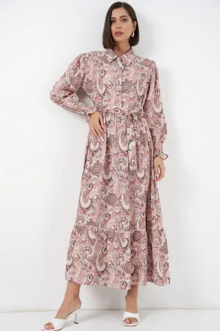 Paisley-Midikleid mit Gürtel