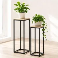 DanDiBo Blumenhocker Blumenständer Metall Schwarz Eckig 2er Set 60 cm 70 cm Pflanzenständer