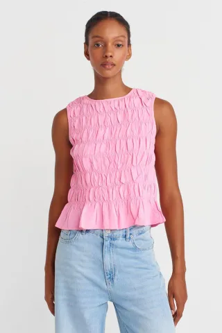 Damen Crop-Bluse mit Rundhalsausschnitt und Knöpfen